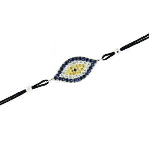 Diamond & Sapphire 18k White Gold Black String Evil Eye Bracelet