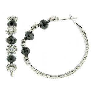 19.16ct Black Oval Shape & White Flower Shape Diamond Hoop Earring