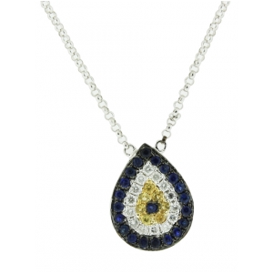 Diamond & Sapphire 18k White Gold Pear Shape Evil Eye Pendant Necklace