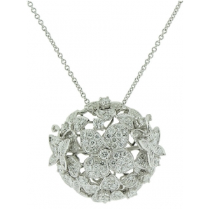 1.85ct Pave Diamond Multi Flower & Butterfly Shape Circle Pendant Necklace