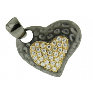 18k Hammered Black & Yellow Gold 0.27ct Diamond Heart Shape Pendant