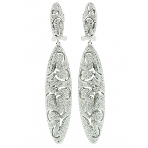 3.10ct Pave Diamond & 18k Solid White Gold Long Oval Shape Leaf Cutout French Clip Earring