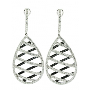 18k White Gold Pear Shape 4.46ct White & Black Diamond Dangle Earring