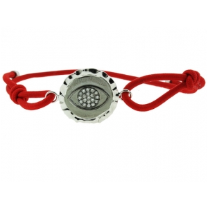 18k Hammered White Gold & White Gold Center Diamond Evil Eye Red String Bracelet
