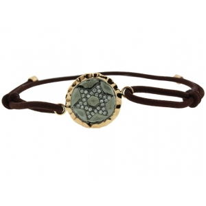18k Pink Gold & White Gold Center Diamond Star of David Brown String Bracelet
