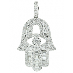 1.78ct Baguette Diamond Evil Eye Hamsa Hand Pendant