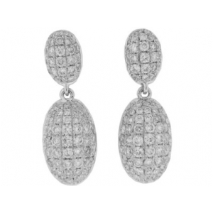 1.42 ct Pave Diamond 18k White Gold Oval Dangle Earrings