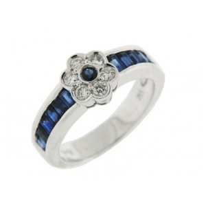 1.55 ct Blue Sapphire & Diamond 18k Gold Flower Ring