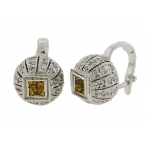 1 ct Square Yellow Sapphire Diamond 18k Gold Earrings