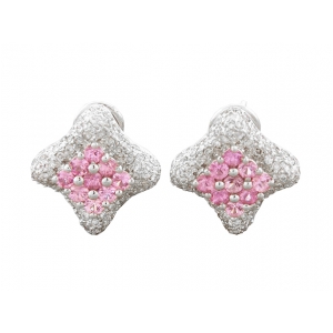 18k White Gold Pink Sapphire Square Diamond Earrings 2.66 ct