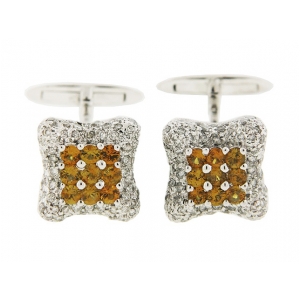 3.20 ct Round Diamond Yellow Sapphire 18k Gold Cufflinks