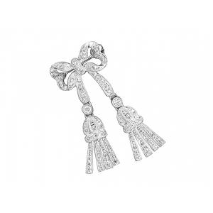 .42 ct Diamond Bow 18k White Gold Vintage Tassel Brooch