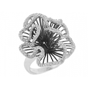 Pave Diamond 18k Black Gold Flower Cocktail Ring