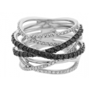 White & Black Diamond Multi Row 18k Gold Ring
