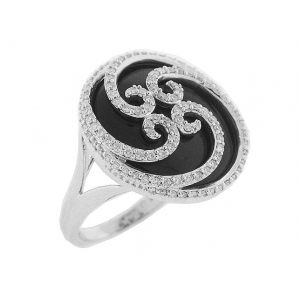 Black Onyx & Pave Diamond 18k Gold Cocktail Ring