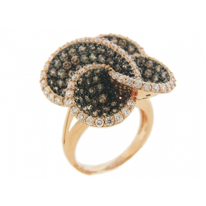 4.55ct White & Champagne Diamond 18k Gold Flower Ring