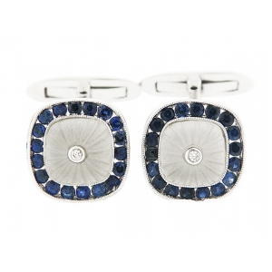 Bezel Set Diamond Blue Sapphire 18k Gold Cufflinks