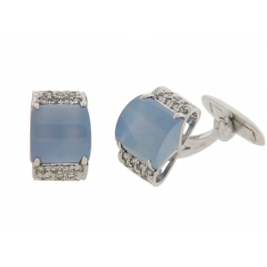 Pave Diamond & Chalcedony 18k White Gold Cufflinks