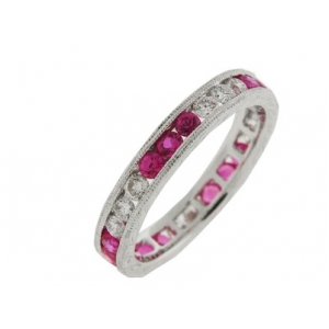 Channel Set Diamond & Pink Sapphire 18k White Gold Eternity Band