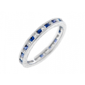 Milgrain Diamond & Sapphire 18k Eternity Wedding Band