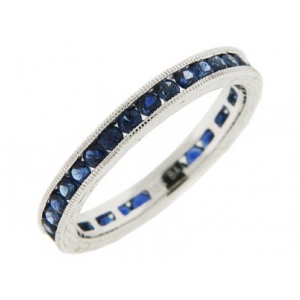 1.06 ct Blue Sapphire Channel Set Eternity Milgrain Ring