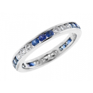 Channel Set Diamond Sapphire 18k Eternity Wedding Ring