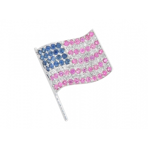 1.9 ct Diamond & Sapphire USA Flag Pin Brooch 18k White Gold