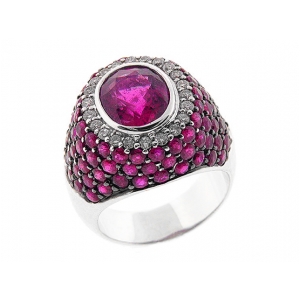 Sapphire Pink Tourmaline & Diamond 18k White Gold Ring