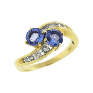 Channel Set Diamond Sapphire 18k Gold Engagement Ring