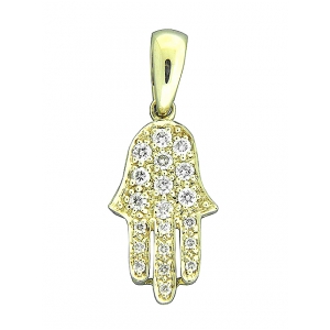 18k Yellow Gold .3 ct Diamond Pave Evil Eye Hamsa Pendant
