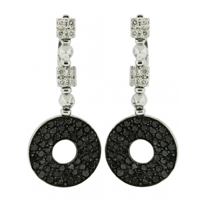 1.92ct Square Shape White Diamond & Circle Shape Black Diamond Dangle Earring