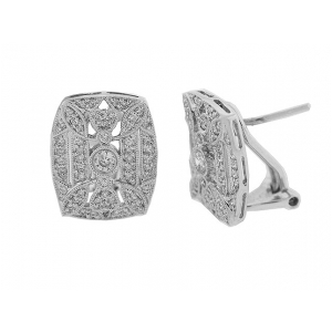 Bezel Set Diamond 18k Gold Square Milgrain French Clip Earrings
