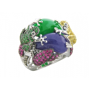 3 ct Diamond Jade Tsavorite Sapphire Agate 18k Gold Ring