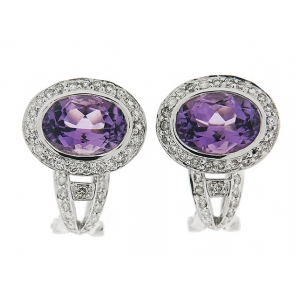 10.47ct Oval Amethyst & Pave Diamond 18k Gold Earrings