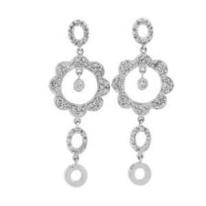 Milgrain Bezel Set Diamond 18k White Gold Dangle Earrings