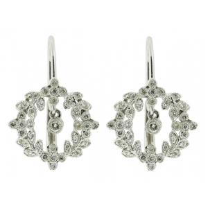 18k Solid White Gold Reef Shape 0.33ct Diamond Center Dangle Leverback Earring