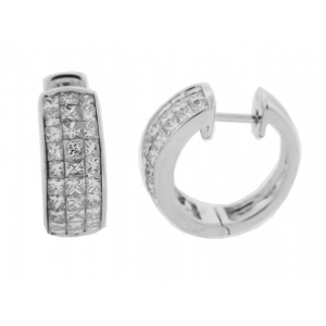 3.0ct Princess Cut Diamond 18k White Gold Huggie Earrings