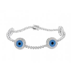 Enamel & Diamond Evil Eye 18k White Gold Charm Bracelet