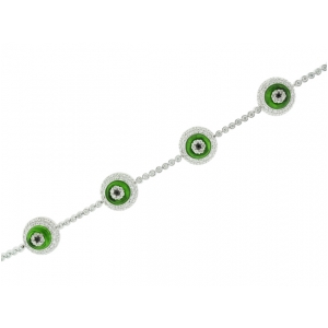 4.03ct Bezel Set Diamond 18k White Gold Green Evil Eye Bracelet