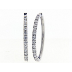 2.93ct Round Diamond 18k White Gold Prong Set Hoop Earrings