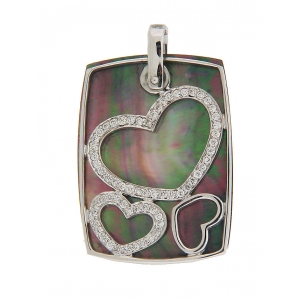 Mother of Pearl & Diamond Triple Heart Slide 18k Gold Pendant