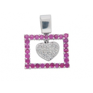 1.88 ct Diamond & Pink Sapphire 18k Gold Square Frame Heart Pendant