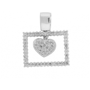 1 ct Pave Diamond Square & Heart 18k White Gold Pendant
