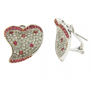 3.05 ct Pave Diamond & Pink Sapphire 18k Gold Earrings