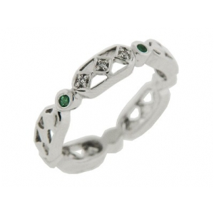 Bezel Set Diamond & Emerald 18k Gold Stackable Eternity Band