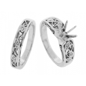 Vintage Diamond 18k Gold Milgrain Bridal Set Rings
