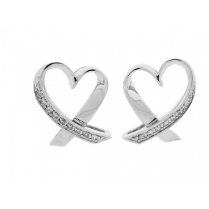 Diamond 18k White Gold Open Heart Earrings