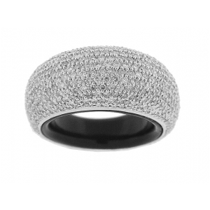 3.74ct Pave Diamond & Onyx 18k Gold Eternity Dome Ring
