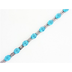 Oval Sky Blue Topaz & White Sapphire 18k Gold Bracelet