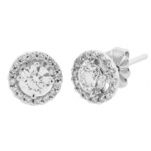 1 ct Pave Round Diamond 18k White Gold Stud Earrings